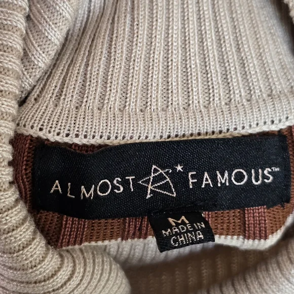 Neutral Tone Striped Ribbed Turtleneck Bodycon Dress Size M - Picture 5 of 11